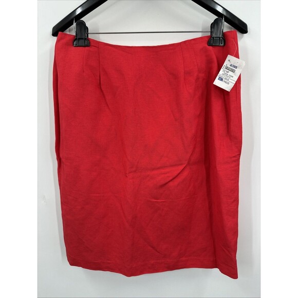 Larry Levine Skirt Suit 14p Red Linen Blend Short Sleeve Church Career NEW $200 - Picture 5 of 12